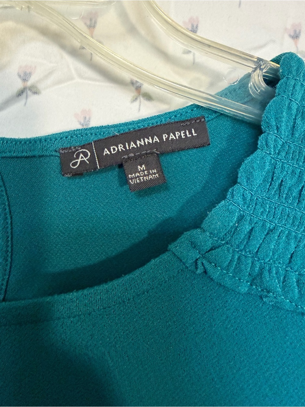 Adrianna Papell Teal Long Sleeve Blouse with Smocked Shoulders - Picture 2 of 3